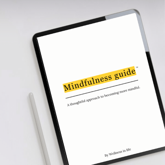 Digital eBook product called mindfulness guide displaying the first 4 pages on a tablet. A guide to living more mindfully and being fully present in moments that need it most. Perfect for anyone ready to bring mindfulness and peace to every moment.