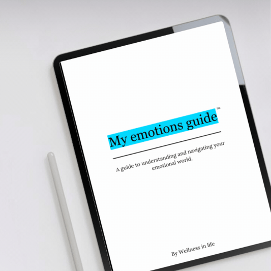 Digital eBook product called my emotions guide displaying the first 4 pages on a tablet. A guide to developing a healthier relationship with feelings and your inner world. Perfect for anyone ready to process difficult feelings with emotional intelligence and compassion.