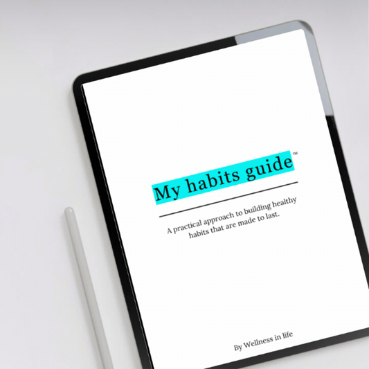 Digital eBook product called my habits guide displaying the first 4 pages on a tablet. A blueprint for building healthy habits made to last. Perfect for anyone ready to build sustainable habits that elevate life.