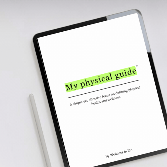 Digital eBook product called my physical guide displaying the first 4 pages on a tablet. A blueprint to building physical well-being that feels natural rather than forced. Perfect for anyone ready to care for their body in a way that honours it like the temple it is.