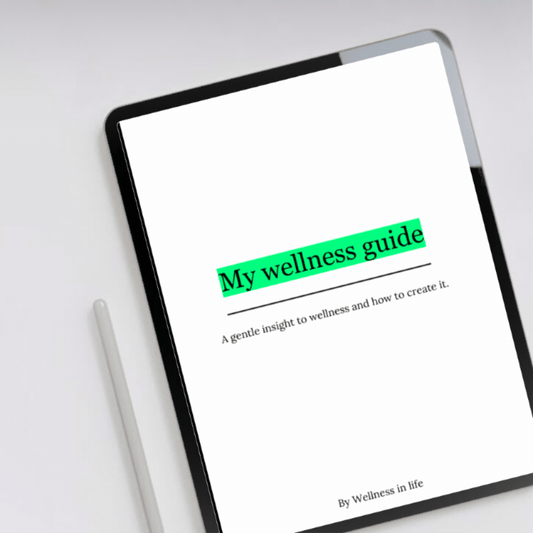 Digital eBook product called my wellness guide displaying the first 4 pages on a tablet. A blueprint to true wellness and how to create it. Perfect for anyone ready to create lasting wellness that truly honours who they are.