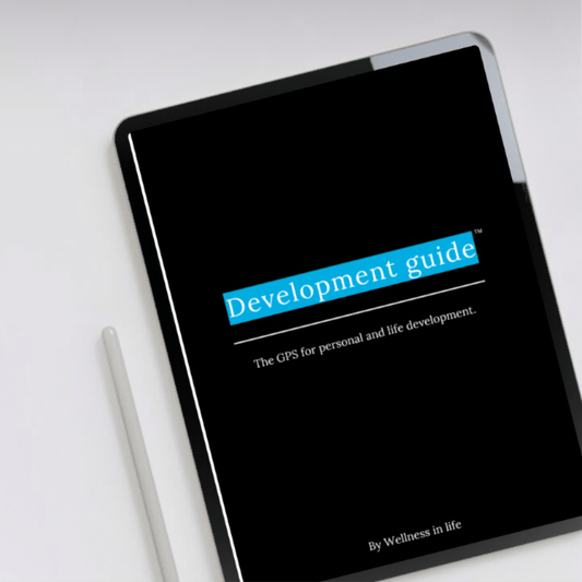 Digital eBook product called development guide displaying the first 4 pages on a tablet. A GPS for life development and personal growth. Perfect for anyone ready to develop themselves or their life with purpose, strategy and authentic intention.