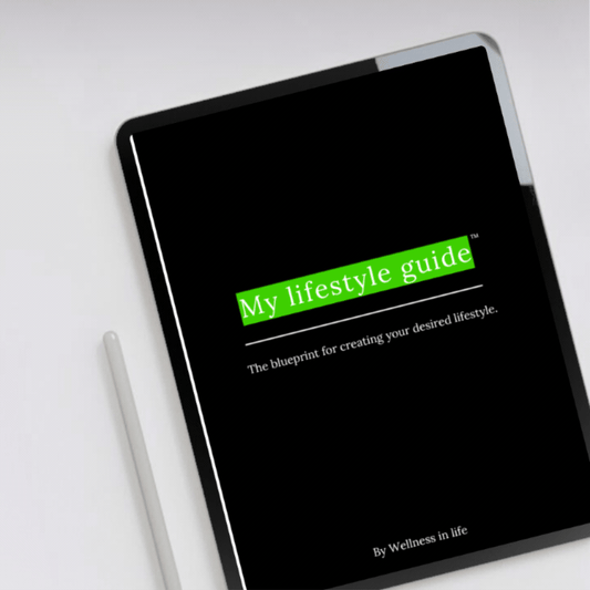 Digital eBook product called my lifestyle guide displaying the first 4 pages on a tablet. A blueprint for creating your dream lifestyle. Perfect for anyone ready to design a life that reflects their dreams, goals and values.