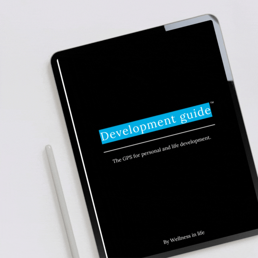 Digital eBook product called development guide displaying the first 4 pages on a tablet. A GPS for life development and personal growth. Perfect for anyone ready to develop themselves or their life with purpose, strategy and authentic intention.