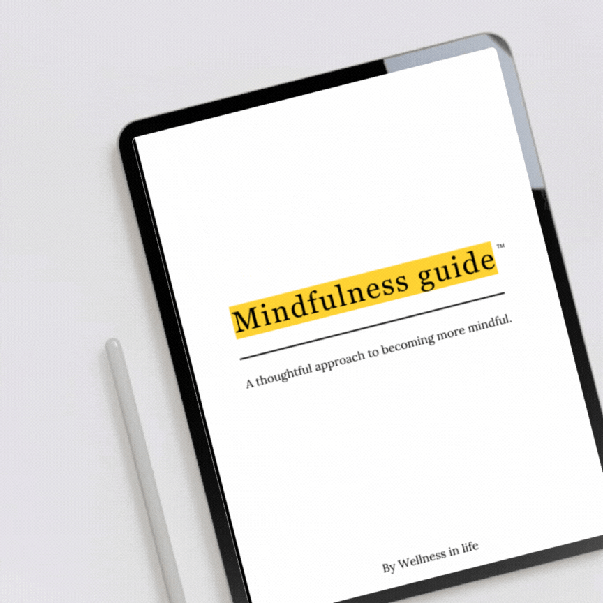 Digital eBook product called mindfulness guide displaying the first 4 pages on a tablet. A guide to living more mindfully and being fully present in moments that need it most. Perfect for anyone ready to bring mindfulness and peace to every moment.