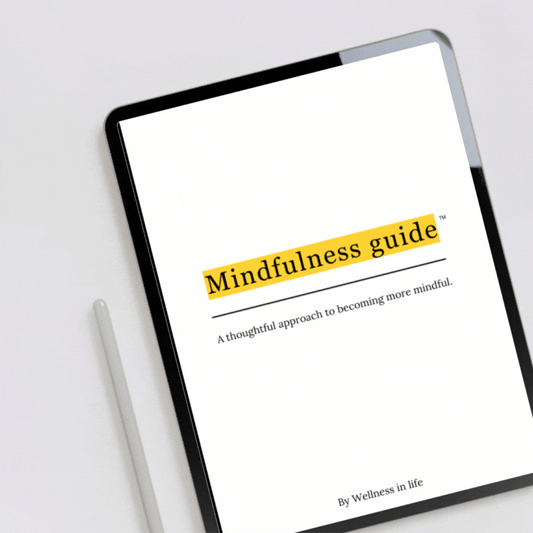 Digital eBook product called mindfulness guide displaying the first 4 pages on a tablet. A guide to living more mindfully and being fully present in moments that need it most. Perfect for anyone ready to bring mindfulness and peace to every moment.