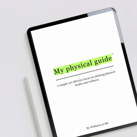 Digital eBook product called my physical guide displaying the first 4 pages on a tablet. A blueprint to building physical well-being that feels natural rather than forced. Perfect for anyone ready to care for their body in a way that honours it like the temple it is.