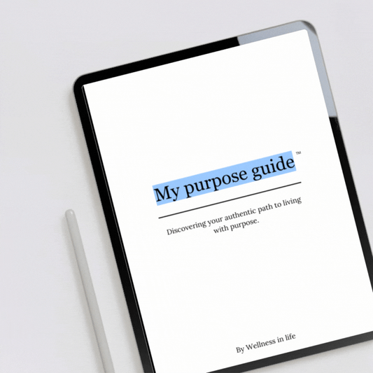Digital eBook product called my purpose guide displaying the first 4 pages on a tablet. A blueprint to discovering your authentic path and living with purpose. Perfect for anyone ready to find their purpose and bring deeper meaning to everyday.