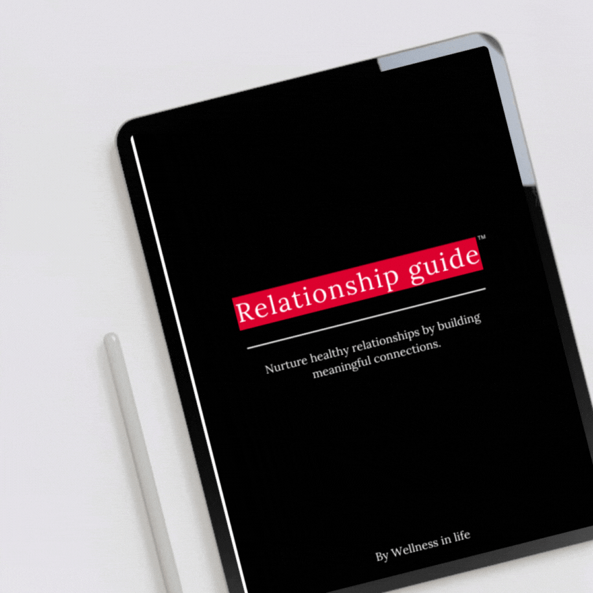 Digital eBook product called relationship guide displaying the first 4 pages on a tablet. A guide to building meaningful connections and healthier relationships, in every area of life. Perfect for anyone ready to feel connected and rich in life.