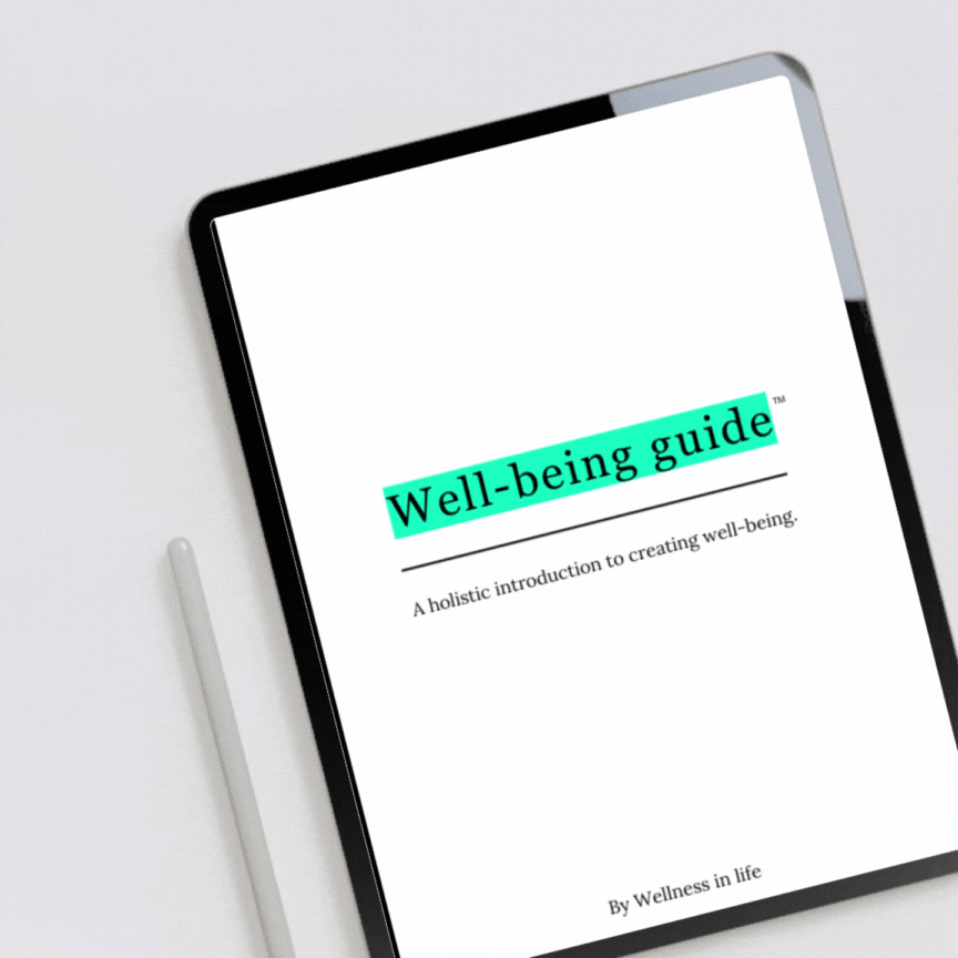Digital eBook product called well-being guide displaying the first 4 pages on a tablet. A guide to thriving in all areas of life. Perfect for anyone ready to create holistic well-being that honours every part of who they are.