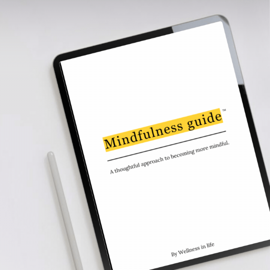 Digital eBook product called mindfulness guide displaying the first 4 pages on a tablet. A guide to living more mindfully and being fully present in moments that need it most. Perfect for anyone ready to bring mindfulness and peace to every moment.
