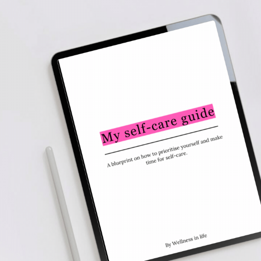 Digital eBook product called my self-care guide displaying the first 4 pages on a tablet. A guide to nurturing yourself without apologising and caring for yourself in ways that recharge and energise you. Perfect for anyone ready to put themselves first and learn how to support their needs.