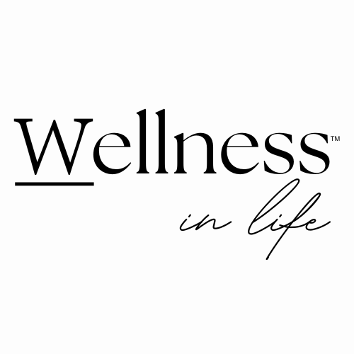 Logo with 'Wellness in life' text on a white background. Guiding you to your own wellness in life.